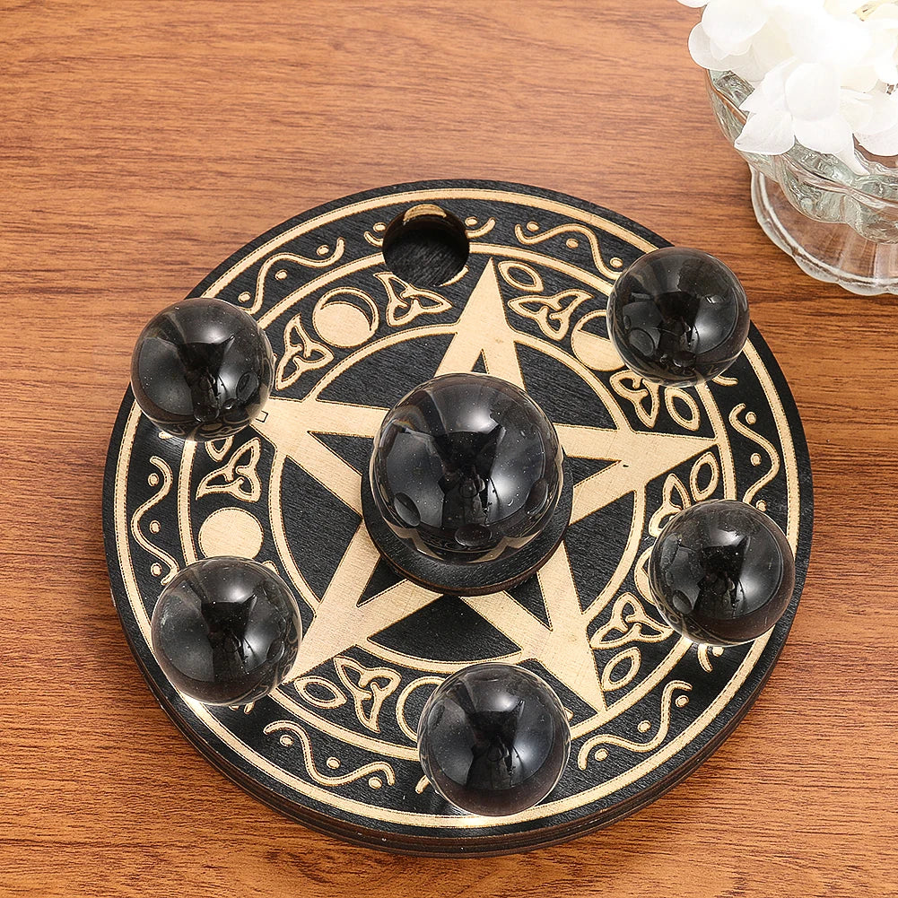Wooden Pentacle Crystal Display or Candle Holder