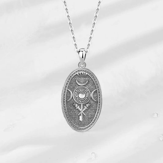 Eudora 925 Sterling Silver Triple Moon and Hekate Goddess Necklace