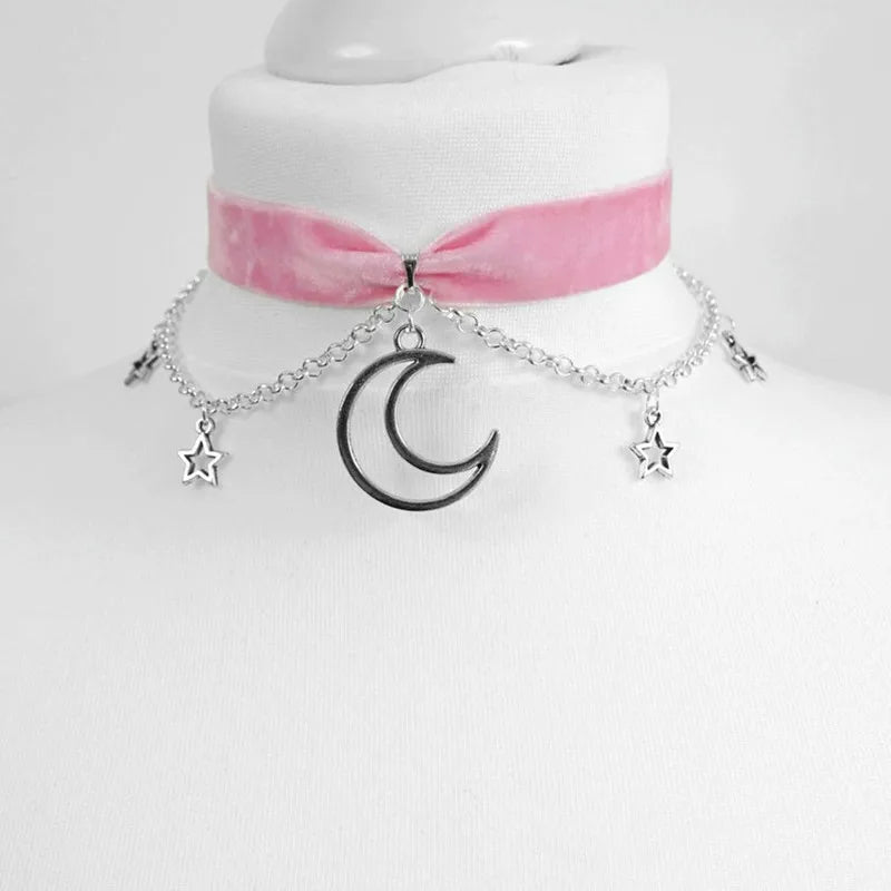 Goth Pentagram Moon Chain Choker