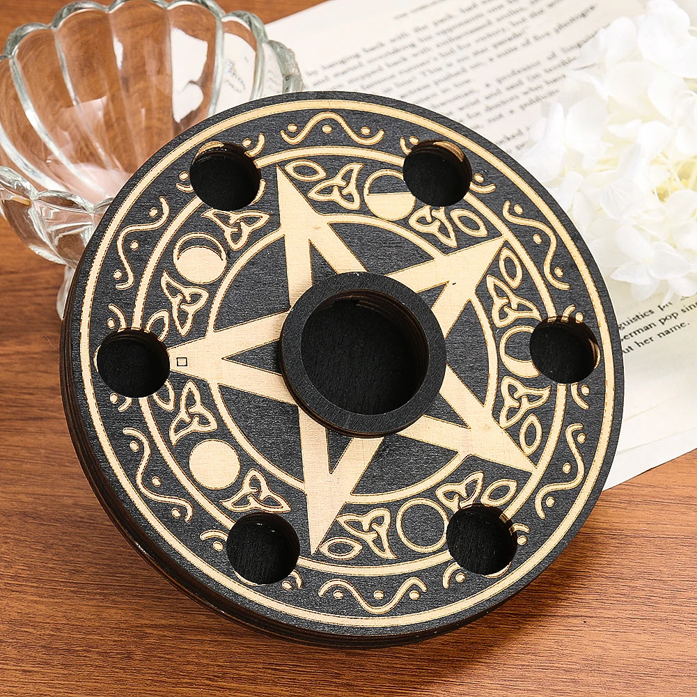 Wooden Pentacle Crystal Display or Candle Holder