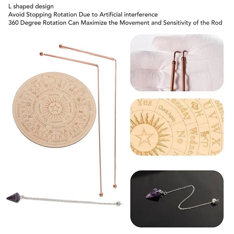 Copper Dowsing Rods With Pendulum and Divination Mat Bag