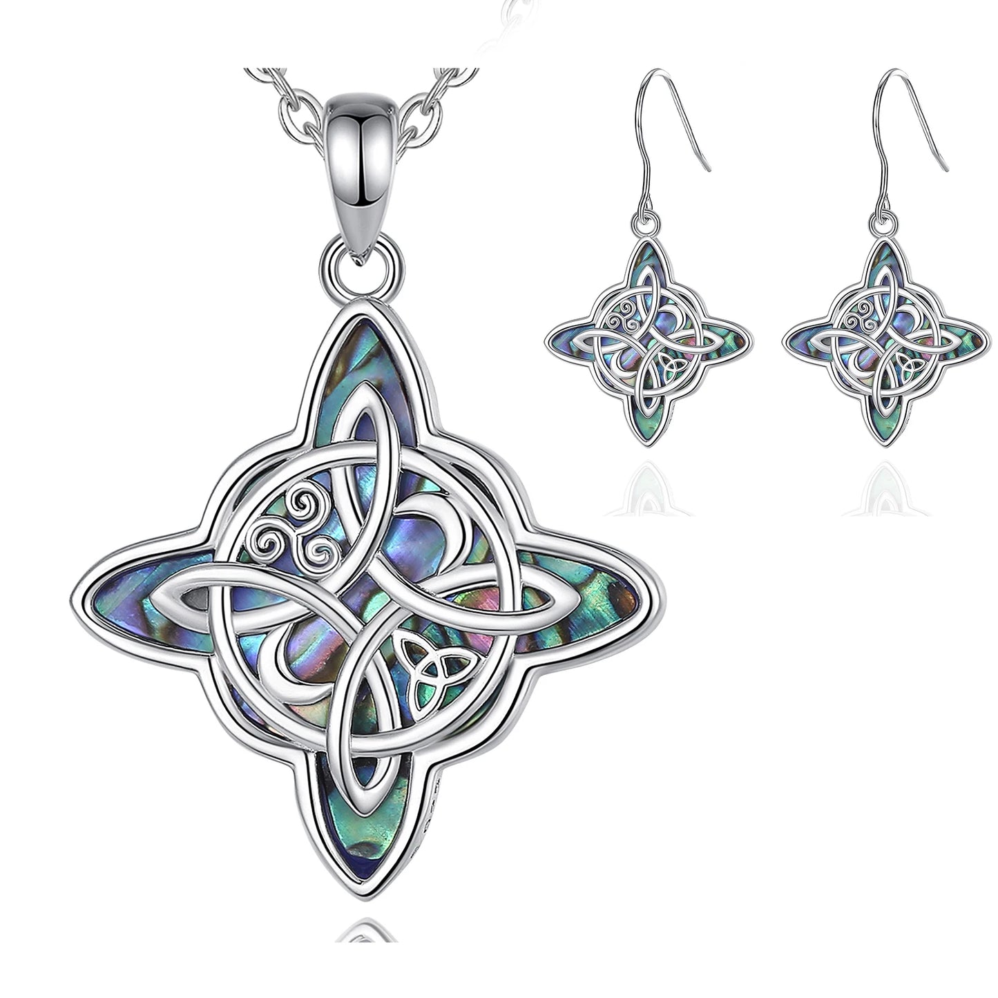 Eudora 925 Sterling Silver Witch Celtic Knot Earrings & Necklace