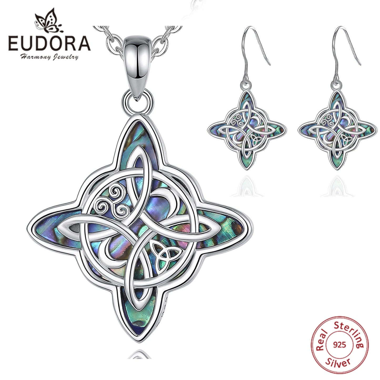 Eudora 925 Sterling Silver Witch Celtic Knot Earrings & Necklace