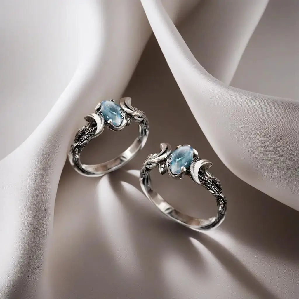 YILUOCD Vintage Natural Moonstone Triple Goddess Ring