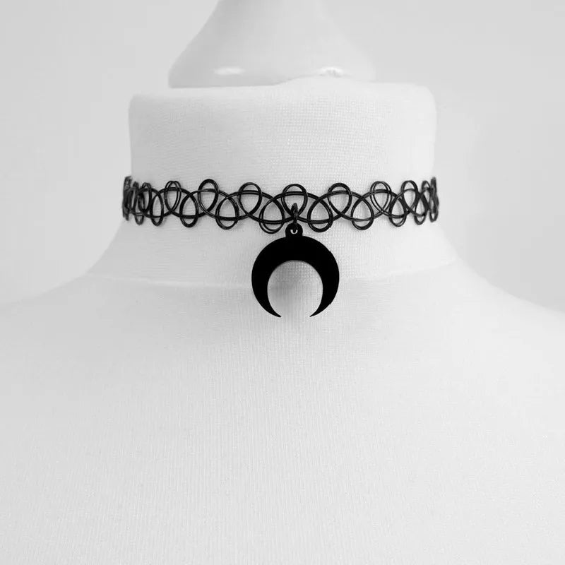Goth Pentagram Moon Chain Choker