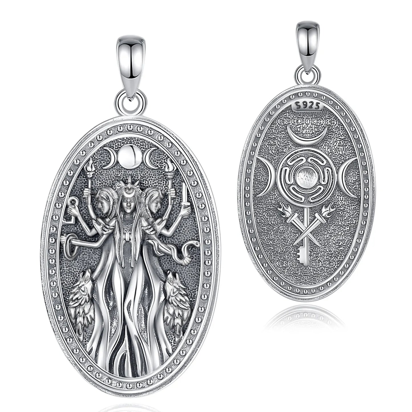 Eudora 925 Sterling Silver Triple Moon and Hekate Goddess Necklace