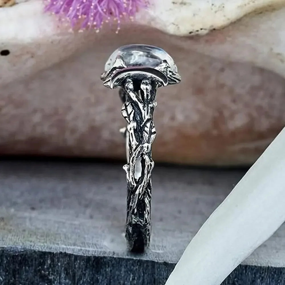 YILUOCD Vintage Natural Moonstone Triple Goddess Ring
