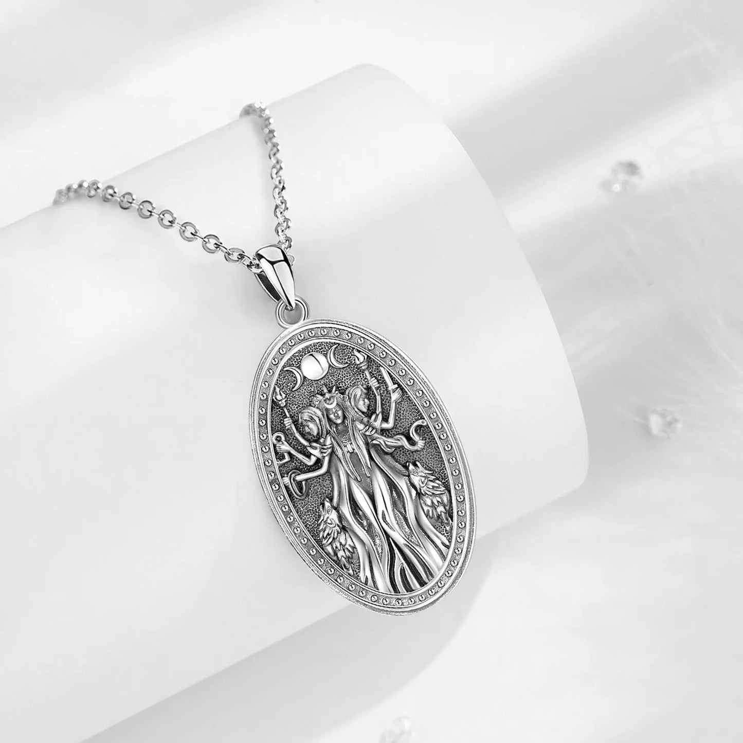 Eudora 925 Sterling Silver Triple Moon and Hekate Goddess Necklace