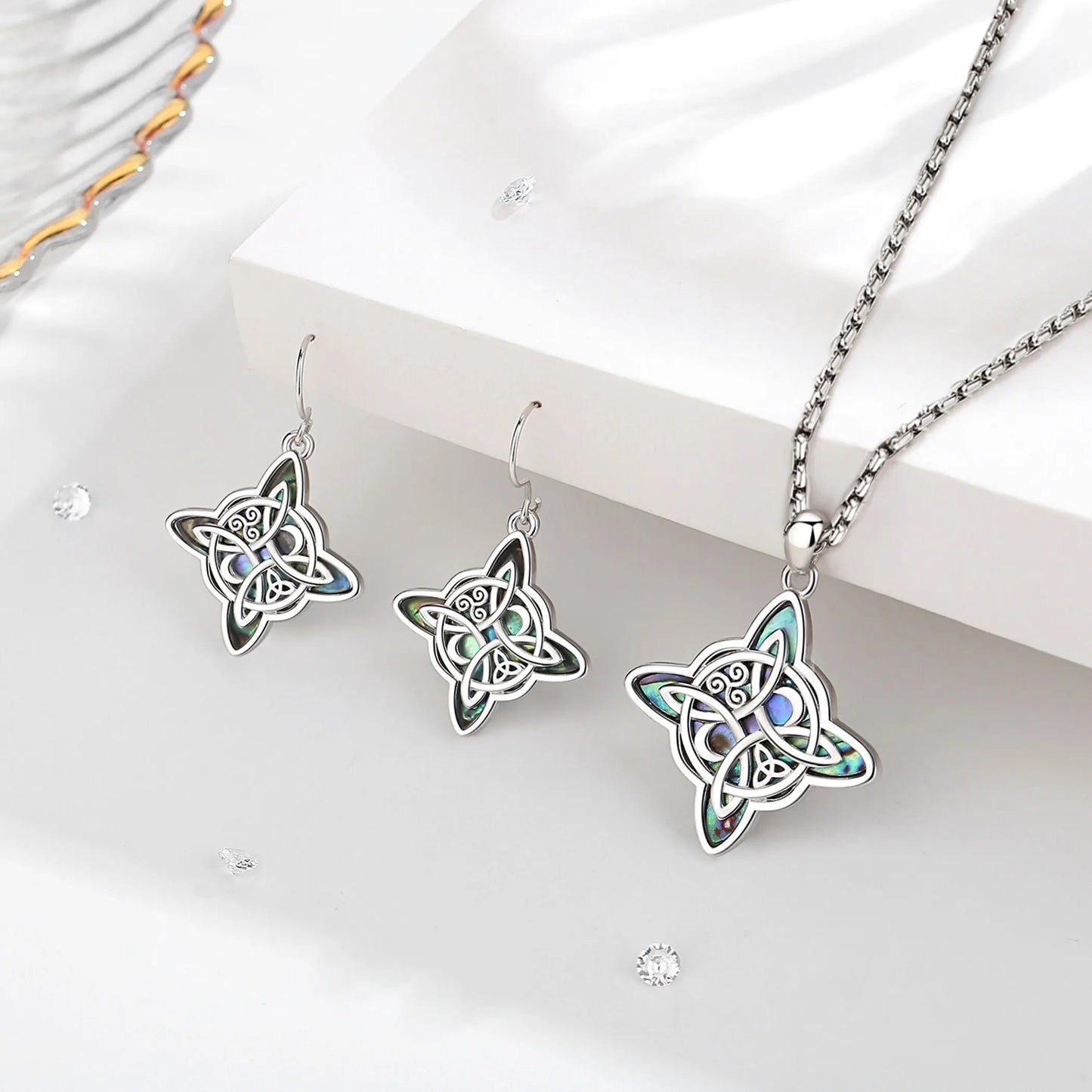 Eudora 925 Sterling Silver Witch Celtic Knot Earrings & Necklace