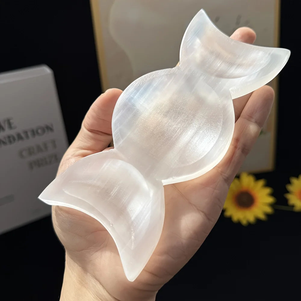 1pc Selenite Moon Goddess Selenite Bowl