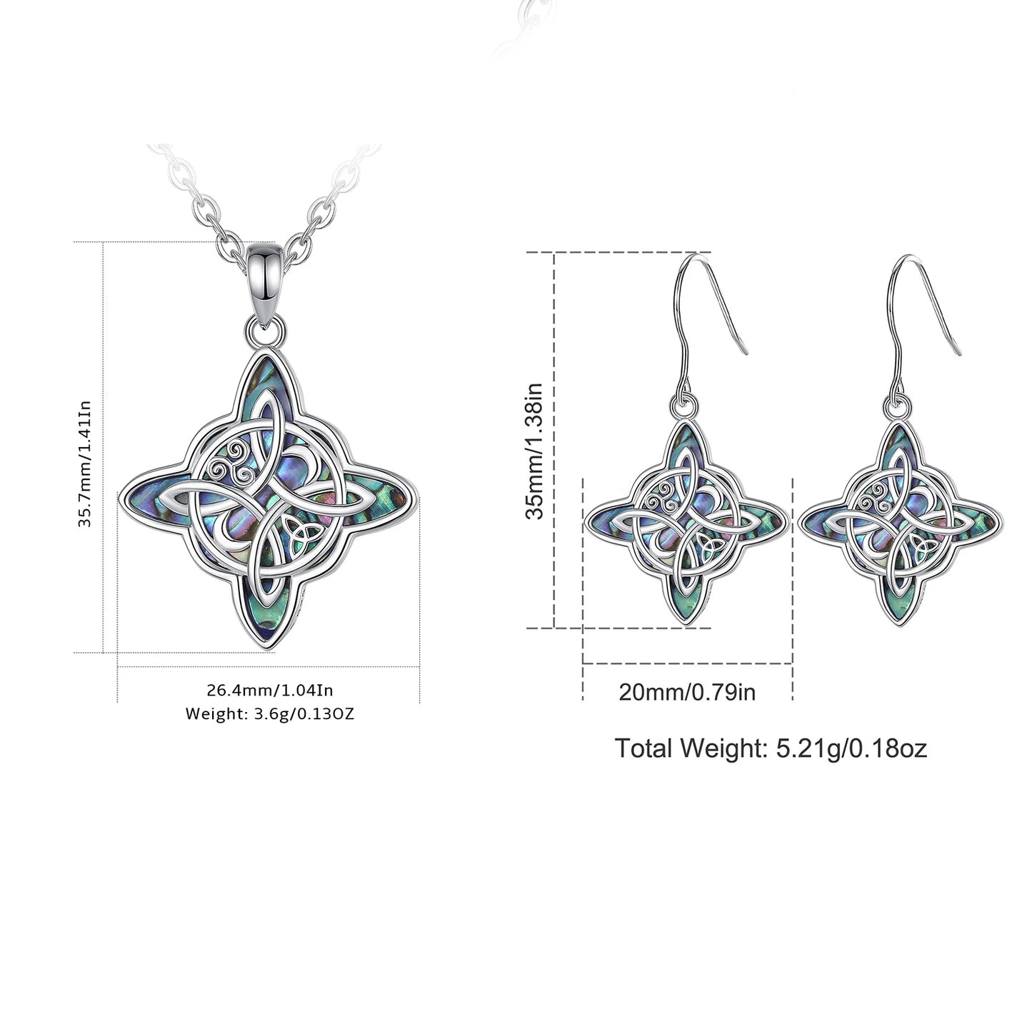 Eudora 925 Sterling Silver Witch Celtic Knot Earrings & Necklace
