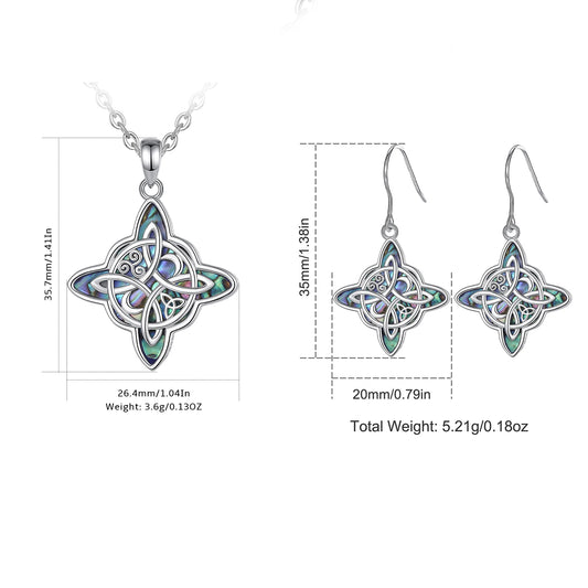 Eudora 925 Sterling Silver Witch Celtic Knot Earrings & Necklace